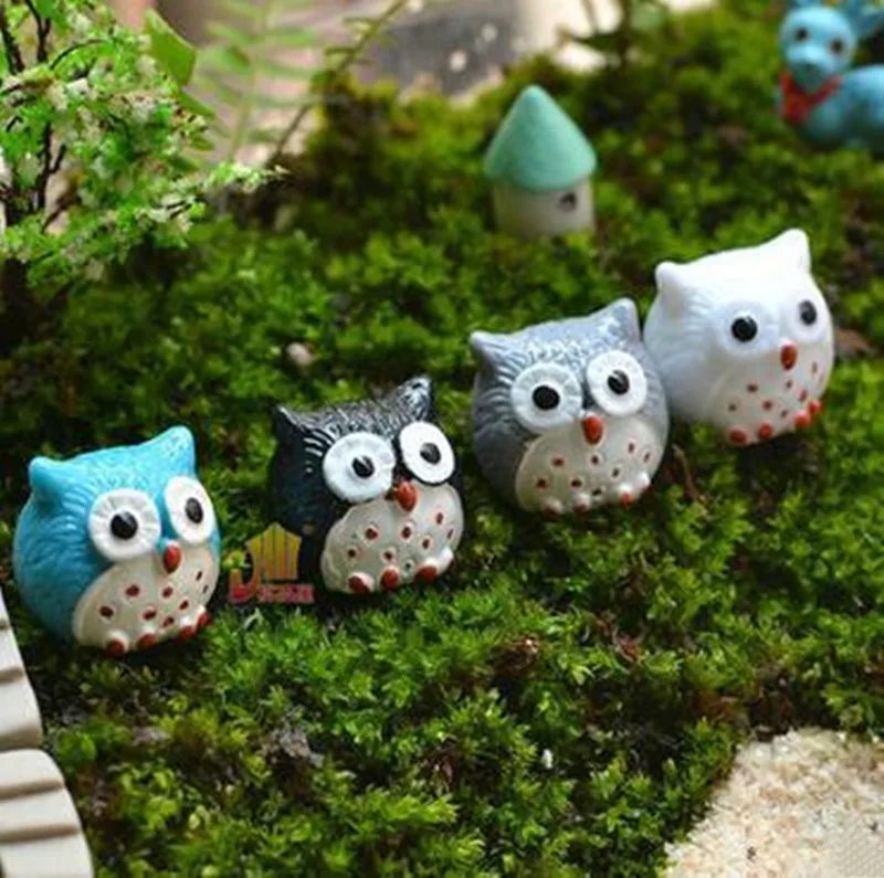 

1/2/4/5pcs Mini Cute Resin Owl Fairy Garden Miniatures Ornament Decoration Micro Landscape Succulent Plants Small Fresh Garden