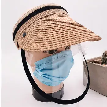 

Unisex Detachable Dust Proof Anti-Spitting SunProtection Face Shield Visor Straw Hat Cap neck gaiter mask Protection Bucket Hat