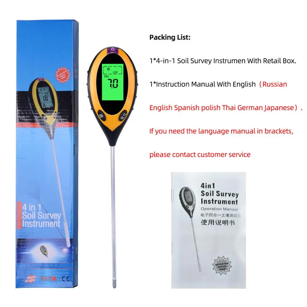 4 in1 Plant Earth Soil PH Moisture Light Meter Thermometer Temperature Sunlight Tester For Gardening Farming images - 6