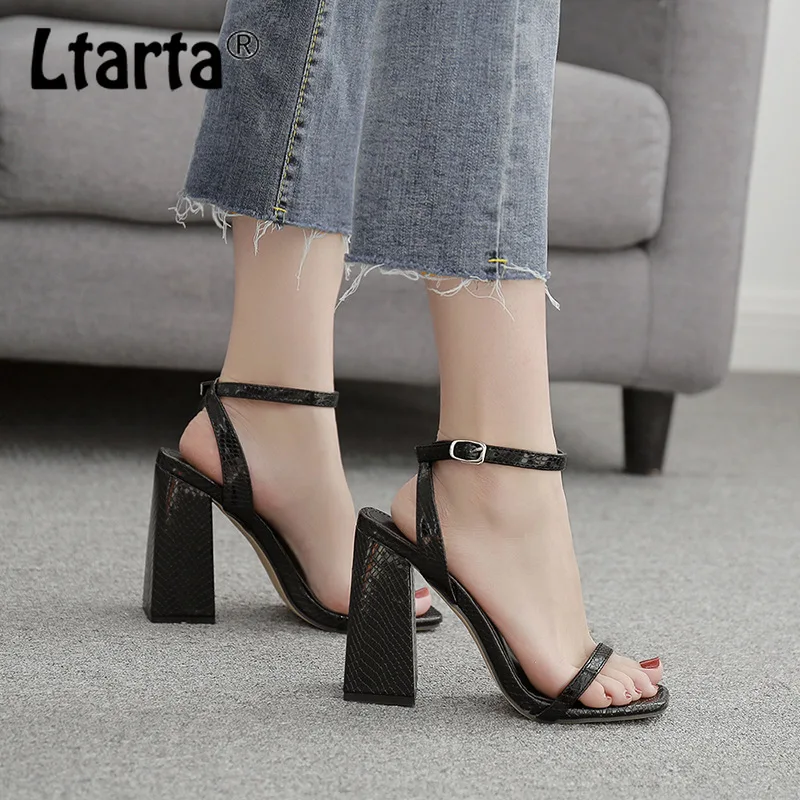 

Ltarta Women Sexy 11.5cm Black Squre Heels Sandals Shoes Woman Speed Simple Thick High-heeled Sandals Female ZL-893-5