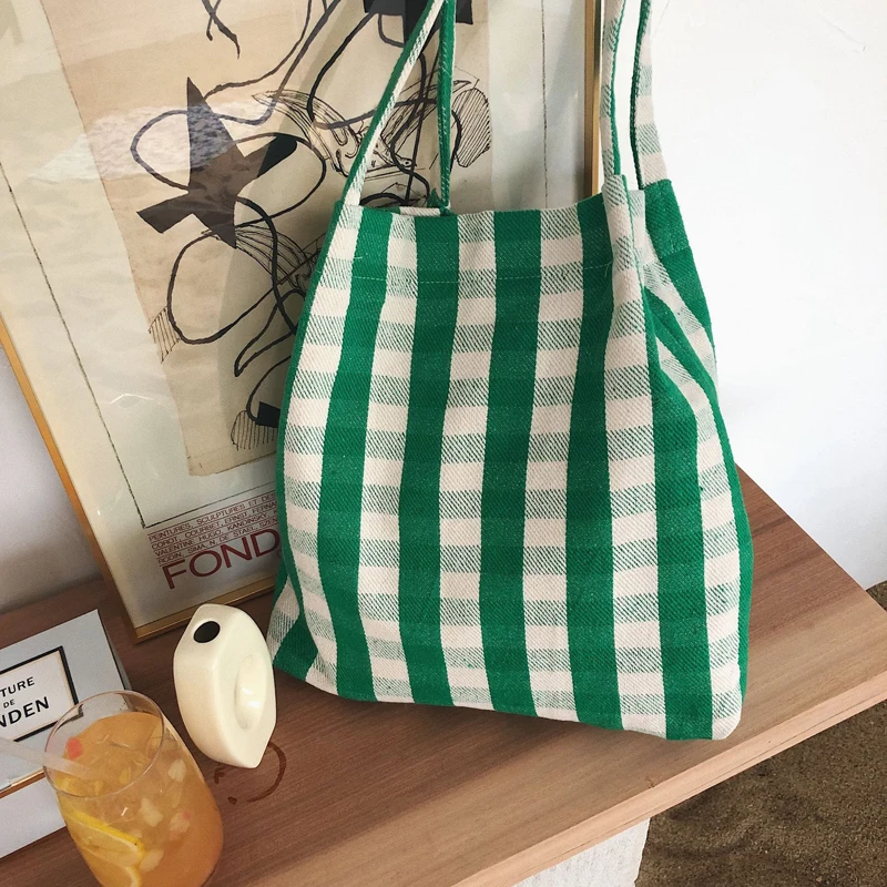 Женская холщовая шерстяная сумка на плечо, Женская винтажная сумка из хлопчатобумажной ткани, модная сумка для покупок в клетку тартан