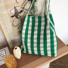 Женская холщовая шерстяная сумка на плечо, Женская винтажная сумка из хлопчатобумажной ткани, модная сумка для покупок в клетку тартан