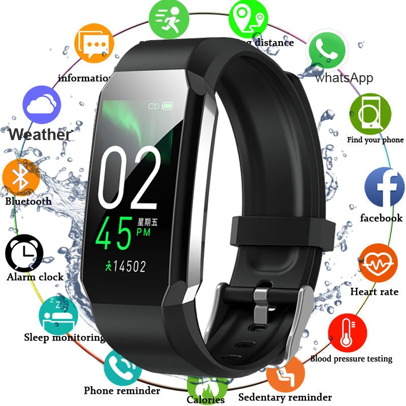Fitness Bracelet Body Thermometer IP67 Waterproof Smart Bracelet Fitness Tracker Heart Rate Monitor Smart Band Watch Men Women