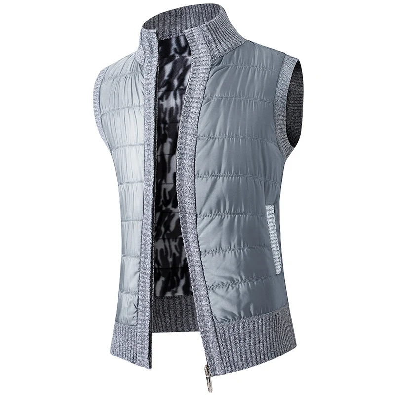 Men's Knitted Vest Sleeveless Jacket Spring Autumn Slim Fit Fashion Patchwork Clothing Male Sports Wear Zipper Cardigan