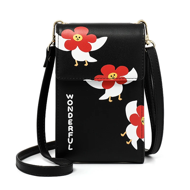 

Fashion Messenger Bag PU Leather Personlity Vertical Section Flap Bag Floral Multi-layer Large Capacity Phone Bag Crossbody Bag