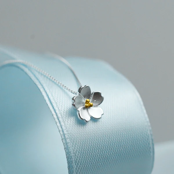 Tanie 925 Sterling Silver kwiat wiśni naszyjniki i wisiorki dla kobiet