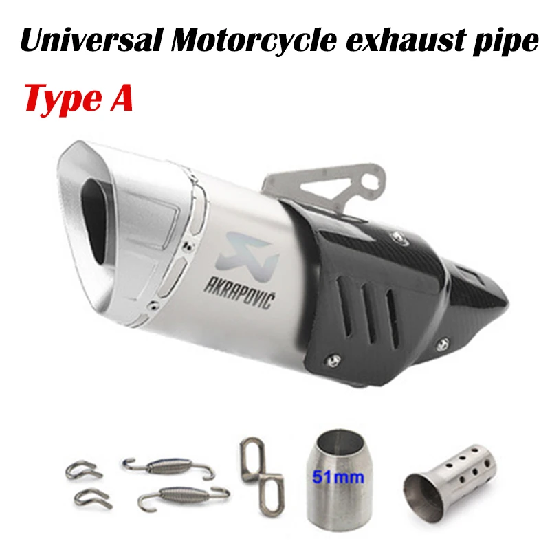 Впускной 51 мм Akrapovic мотоциклетный глушитель выхлопной трубы из углеродного волокна для R1 R3 R6 gsr 600 bws 125 pcx 125 aerox R15 CRF 230 - Цвет: A