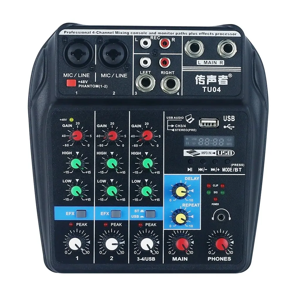 

Sound Card 4-Channel Mixer For Home Stage Usb Mini Mixer Four Way Small Tuning Gain Mid Bass Reverberation