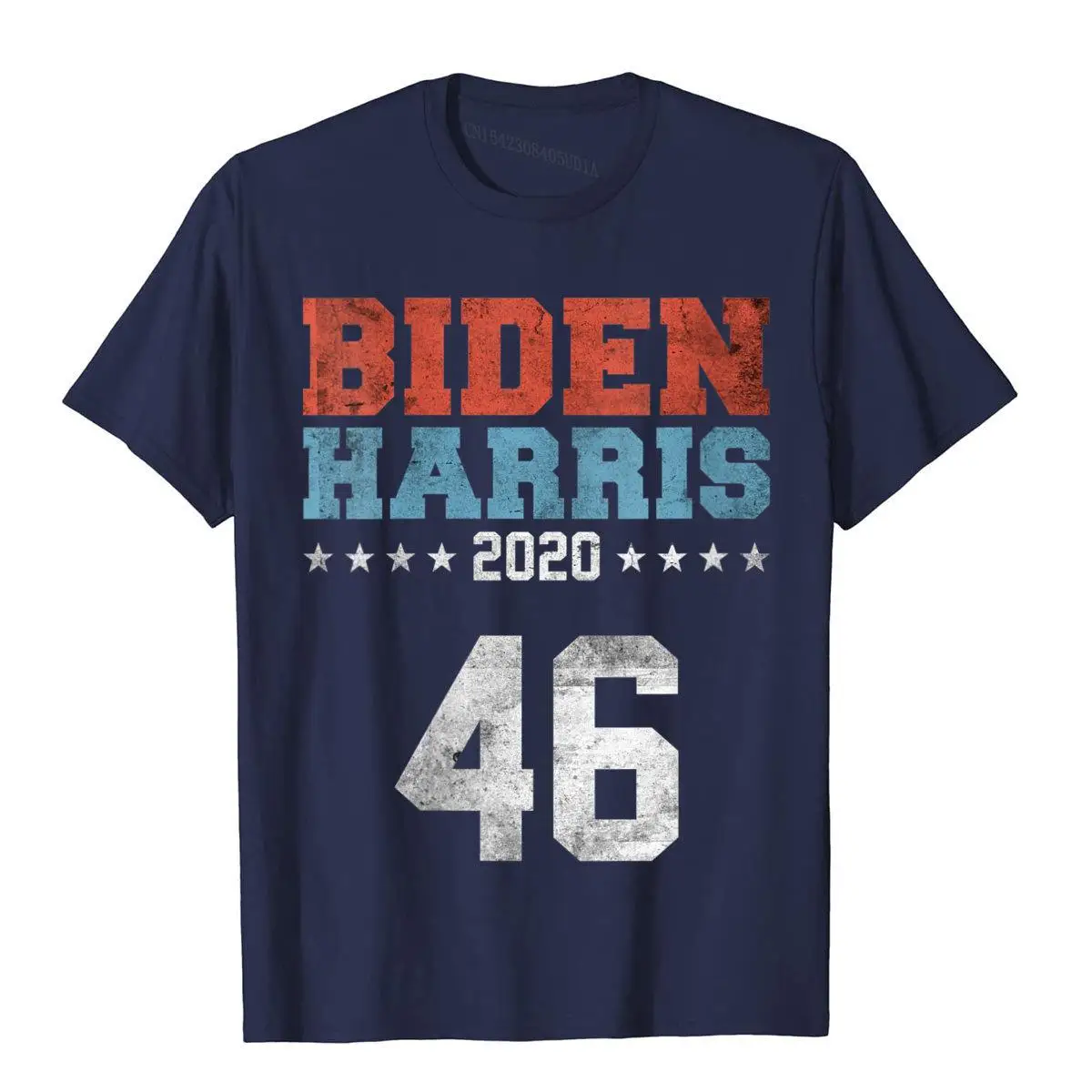 Womens Biden Harris 2020 Distressed Jersey Style 46 President Gift V-Neck T-Shirt__B9687navy