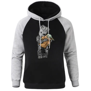 

Groot And Yoda Funny Print Men Raglan Hooded Sweatshirt Spring Winter 2020 New Hip Hop Mandalorian Pullover Casual Fleece Hoodie