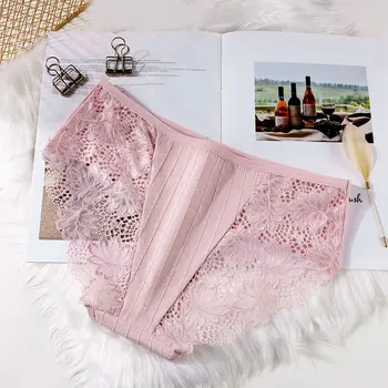 

Japanese Style Women Lace Sexy Panties Underpant Sexy Lingerie Underwear Soft Cotton Ladies Briefs Solid Color Mid-Waist Panties