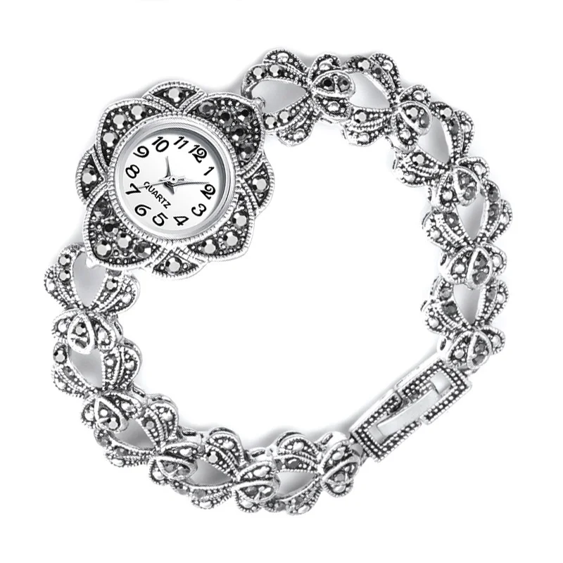 

2019 New Luxury Antique Silver Wrist Watch Turkish Crystal Bracelet Quartz Watch For Women Vintage Jewelry Watches Woman Montre