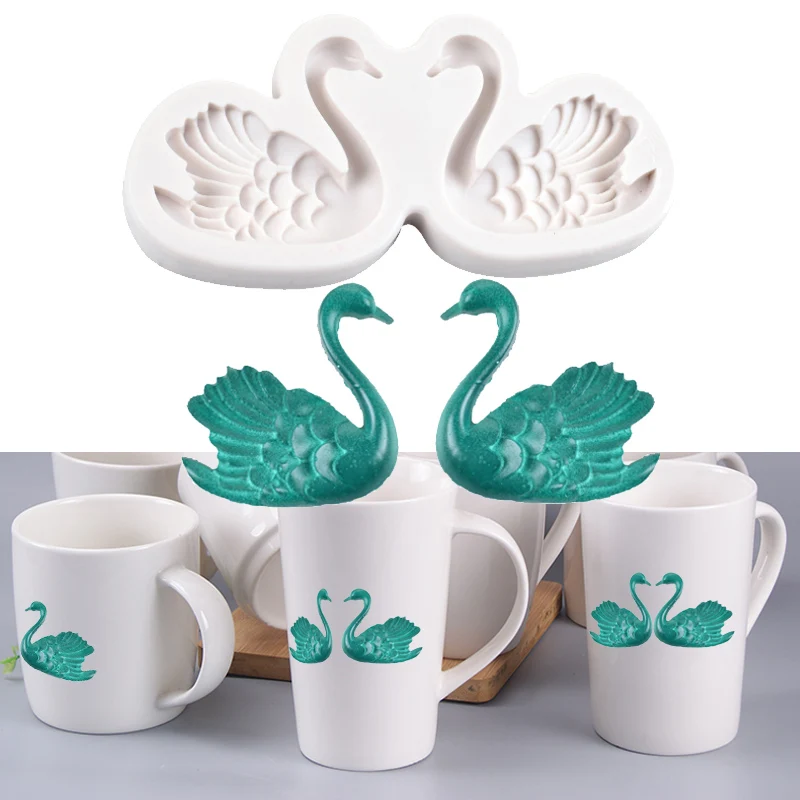 Пара силиконовая форма Лебедь Дизайнер DIY Глина Ремесло кружки эпоксидная смола