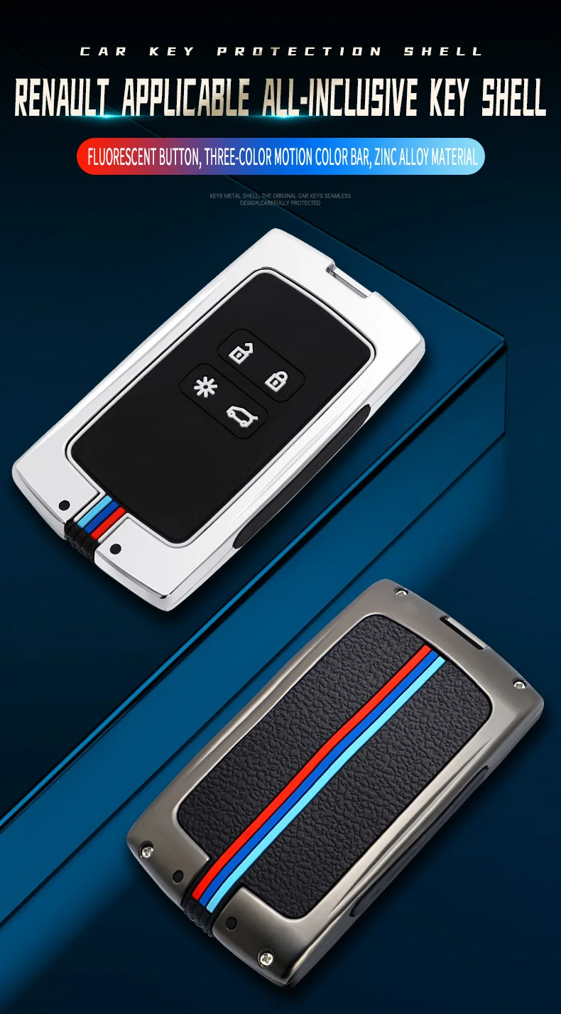 Copri chiave per auto in lega di zinco per catena portachiavi con copertura chiave in Silicone Renault Kadjar Megane Koleos QM5 QM6 2016 2018 -