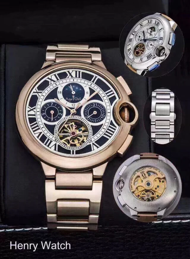 

Luxury Brand New Men Watch Sapphire Automatic Mechanical Rose Gold Stainless Steel Tourbillion Skeleton Moon phase Watches AAA+