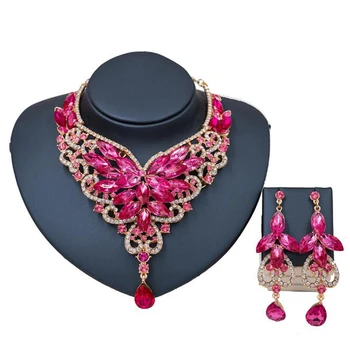 

DiLiCa Gorgeous Jewelry Sets Women Crystal Flower Statement Necklace Earrings Set Fashion Bridal Wedding Party Necklaces Jewelry