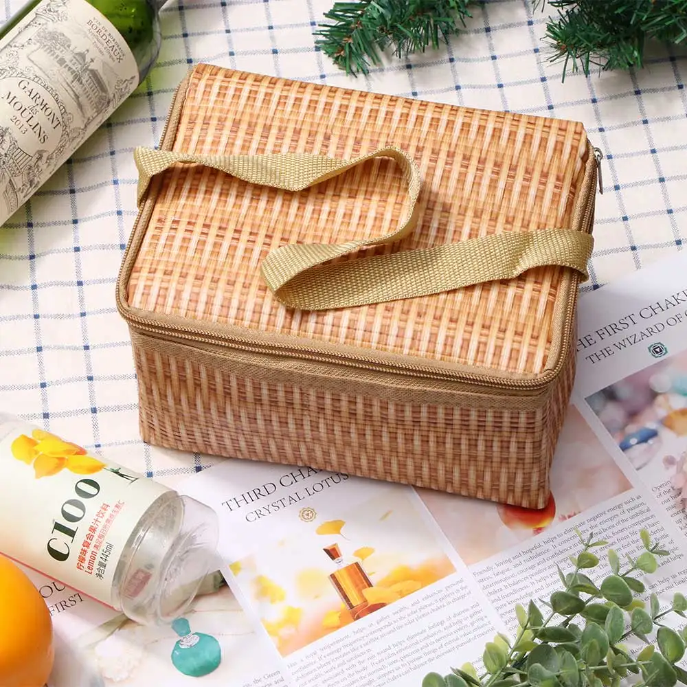 Outdoor Rattan Woven PatternLunch Box Food Bag 3-Layer Lunch Pouch for Camping Picnic Hiking Storage Accessories | Спорт и