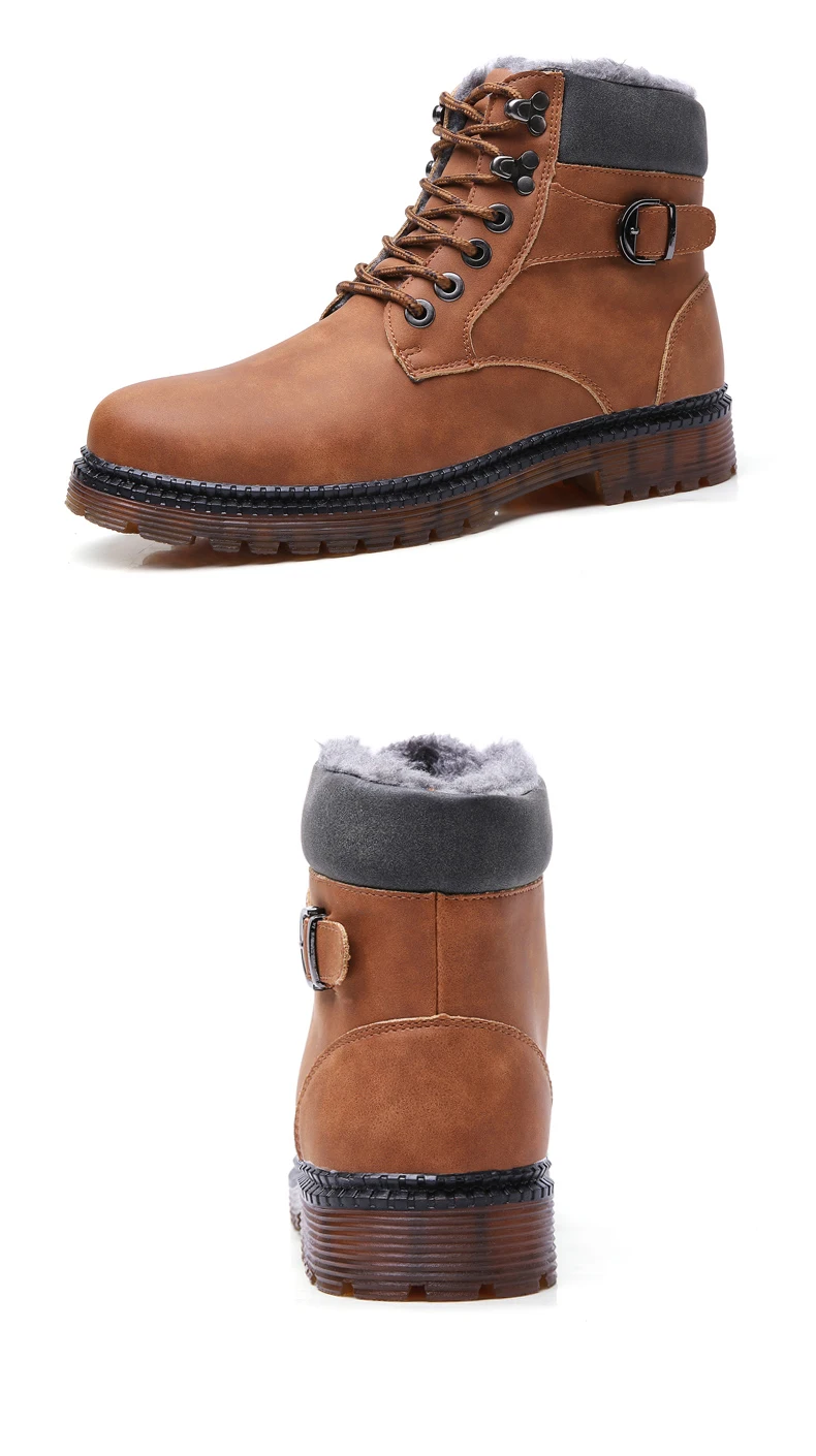 VRYHEID/ г. Мужские зимние ботинки ботильоны на меху мужская повседневная обувь Высококачественная плюшевая мужская уличная рабочая обувь размера плюс 39-47