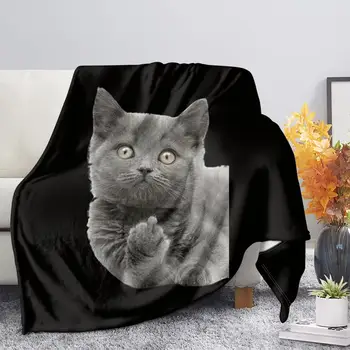 

TOADDMOS 3D Middle Finger Cat Black Fleece Blanket Sofa Bedding Warm Fall/Winter School Nap Single Blanket for Adult Kids Quilt