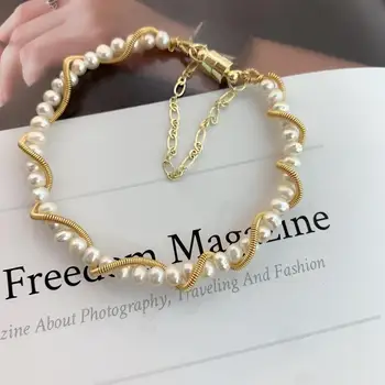 

Original Natural Fresh Water White Pearl Aquamarine Handmade Bangle For Women Bride Wedding Luxury Jewelry