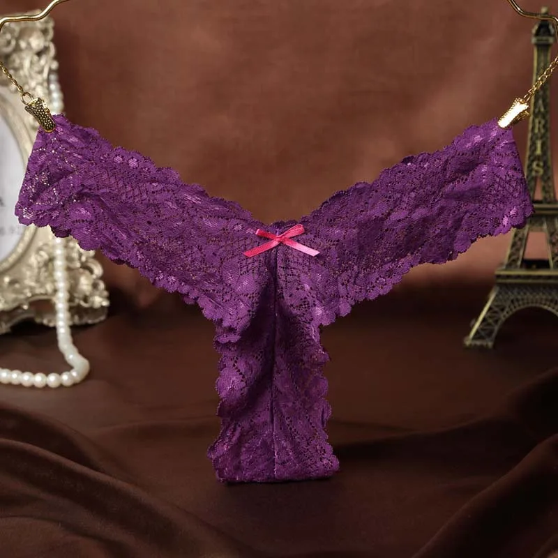 Женское Сексуальное белье нижнее белье мини стринги кружевные трусики T-back OneSize нижнее белье эластичные с низкой талией - Цвет: Purple