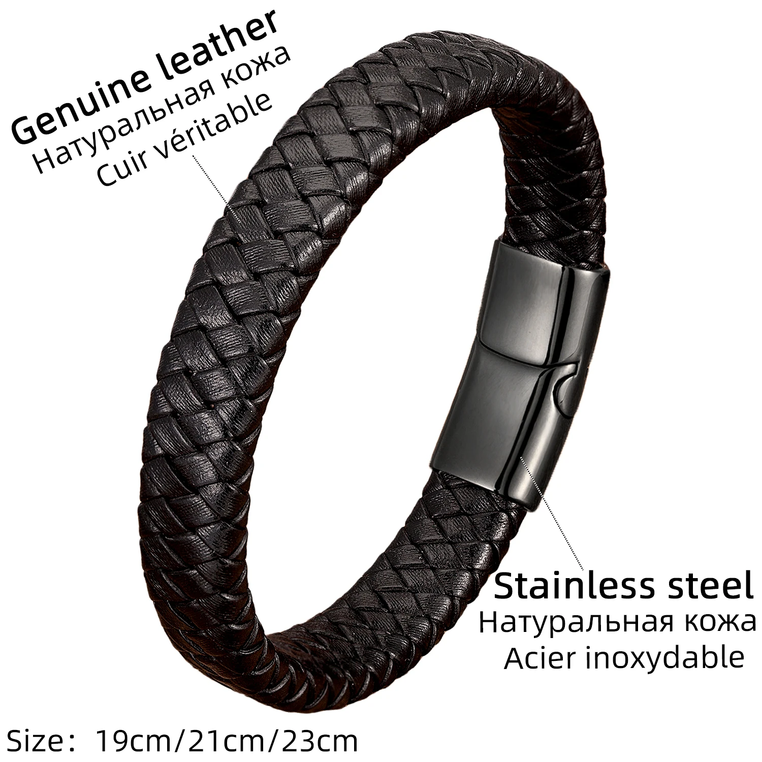 2020 Classic Men Jewelry Black/Red/Brown Braided Leather Bracelets Stainless Steel Magnetic Buckle Couple Bangles Gifts - Image 5