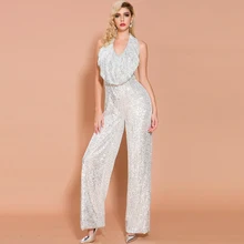 Yesexy  Summer Jumpsuit Women Summer 2020 Sleeveless Sequin Jumpsuit Backless Women Long Overalls Elegant Rompers VR19767
