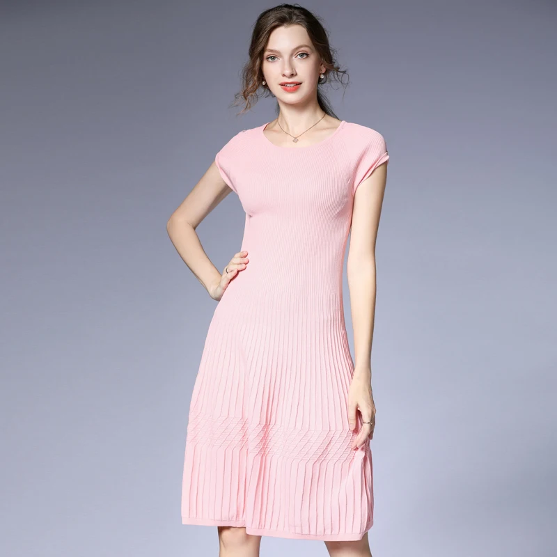 Новое Женское милое розовое вязаное Платье Moda Mujer трехмерное Полосатое жаккардовое Плиссированное милое платье Damen Kleider K6306