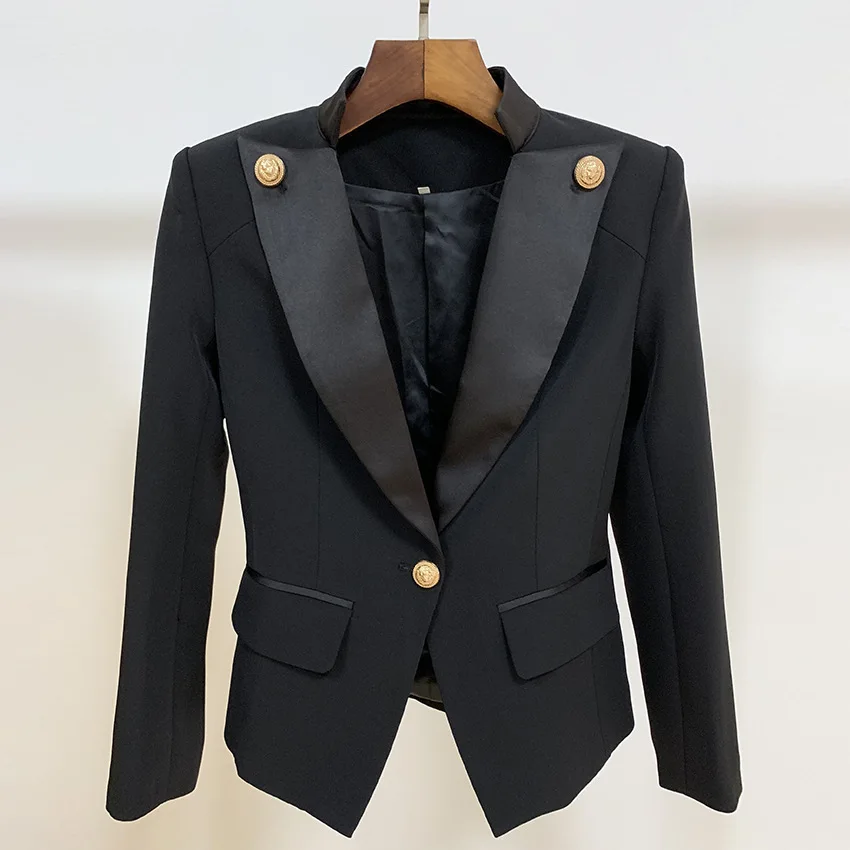 

[EWQ] England Style Long-sleeved solid color fashion casual blazer one buckle satin slim ladies suit coat 2019 autumn new QK289