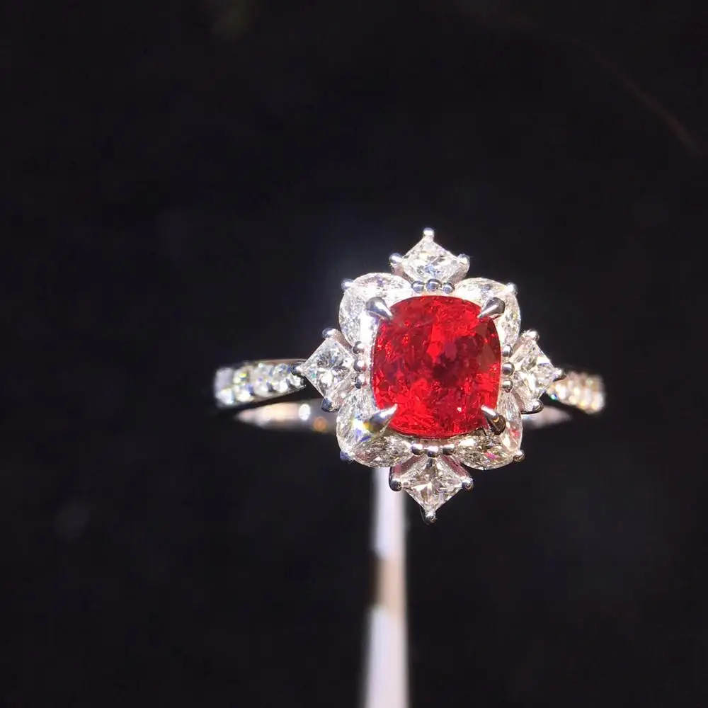 Кольца со шпинелью 1.11ct чистое 18 К золото AU750 натуральные красные шпинельные камни бриллианты женский подарок кольца