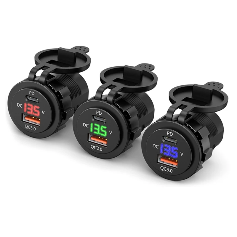 

IP66 Water Proof 12V DC Power Delivery QC3.0 Dual Type-c 5V 3A USB Motorcycle 62KA