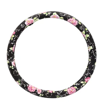 

X Autohaux Black/White Flower Pattern Steering Wheel Cover Protector for Vehicle Car 37-38CM Universal Auto Car Decoration