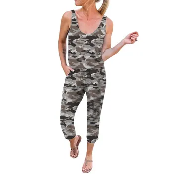 

Camouflage Long Jumpsuit Women Summer Casual Sleeveless Romper Pockets Printed Strap Jumpsuit Ladies Ju4