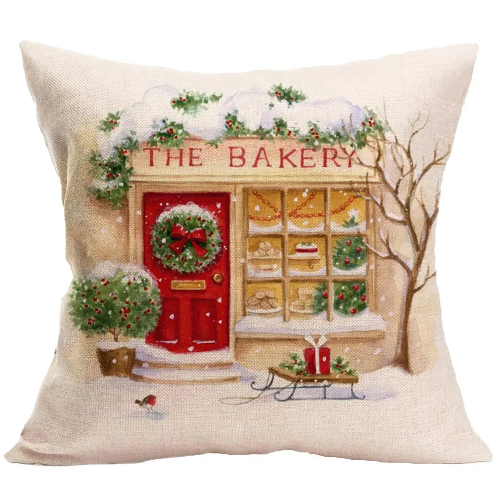 Santa Claus Christmas House Magpie Linen Pillow Cover Sofa Cushion Cover Home Decoration can be customized for you 40x40 50x50