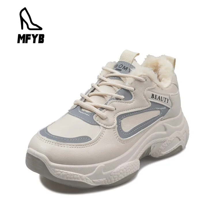 

MFYB Women's vulcanized shoes 2019 winter simple wild low-cut shoes plus velvet lining front tie sports single shoes women