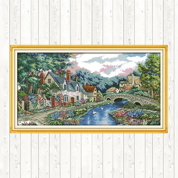 

The Peaceful Countryside Cross Stitch with Printed Pattern Needlework Set Embroidery Thread DMC 14CT 11CT Counted Canvas Fabric
