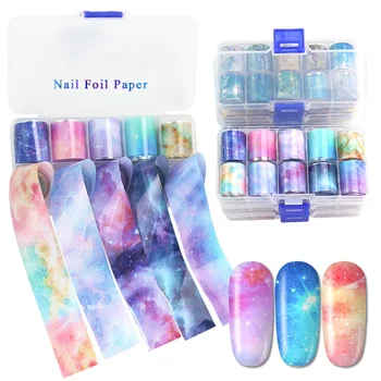 

10 Rolls/Box Holographic Nail Foils Nails Wraps Multi-pattern Colorful Transfer Sticker Decals Tips Nail Art Decorations