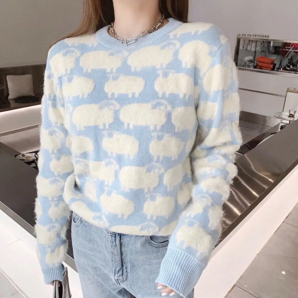 

2020 autumn and winter new three-dimensional little sheep cartoon jacquard pattern niche long-sleeved knitted sweater women