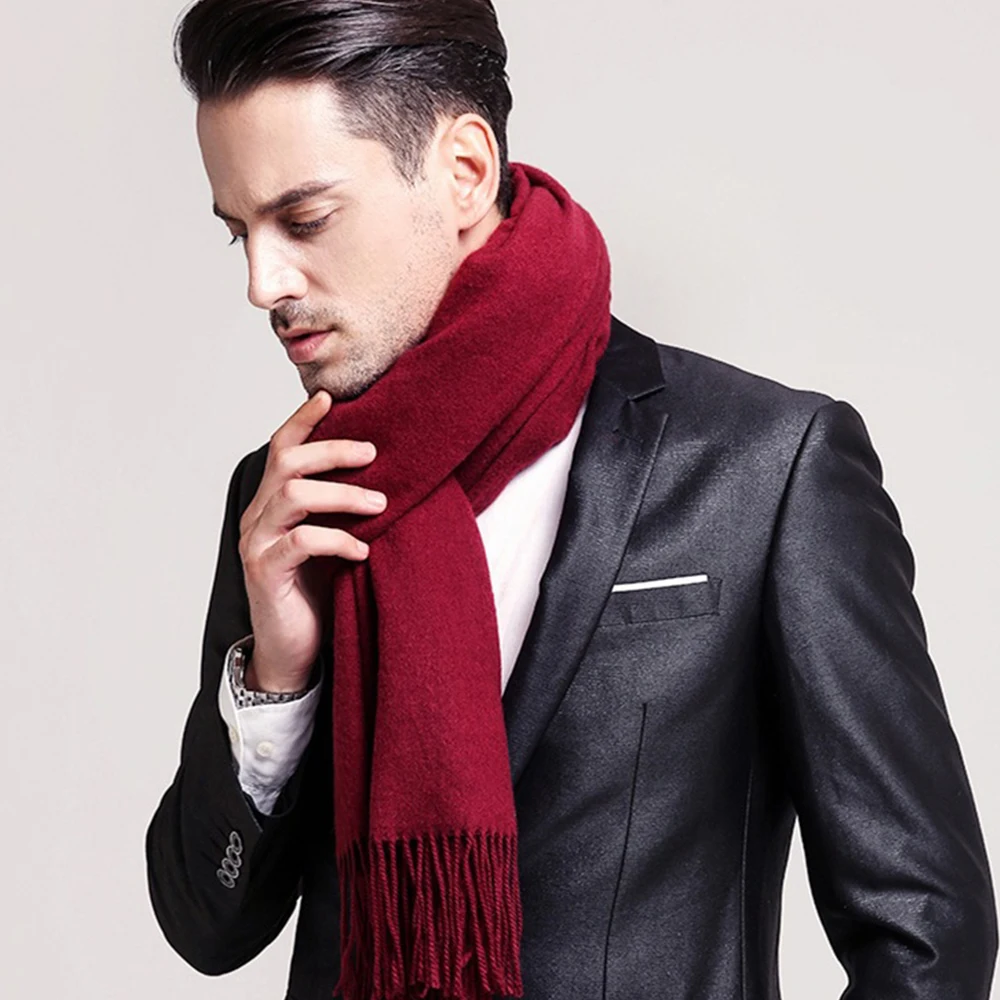 Мужской деловой стиль однотонный теплый шарф модный дизайн зимний длинный простой стильный шарф