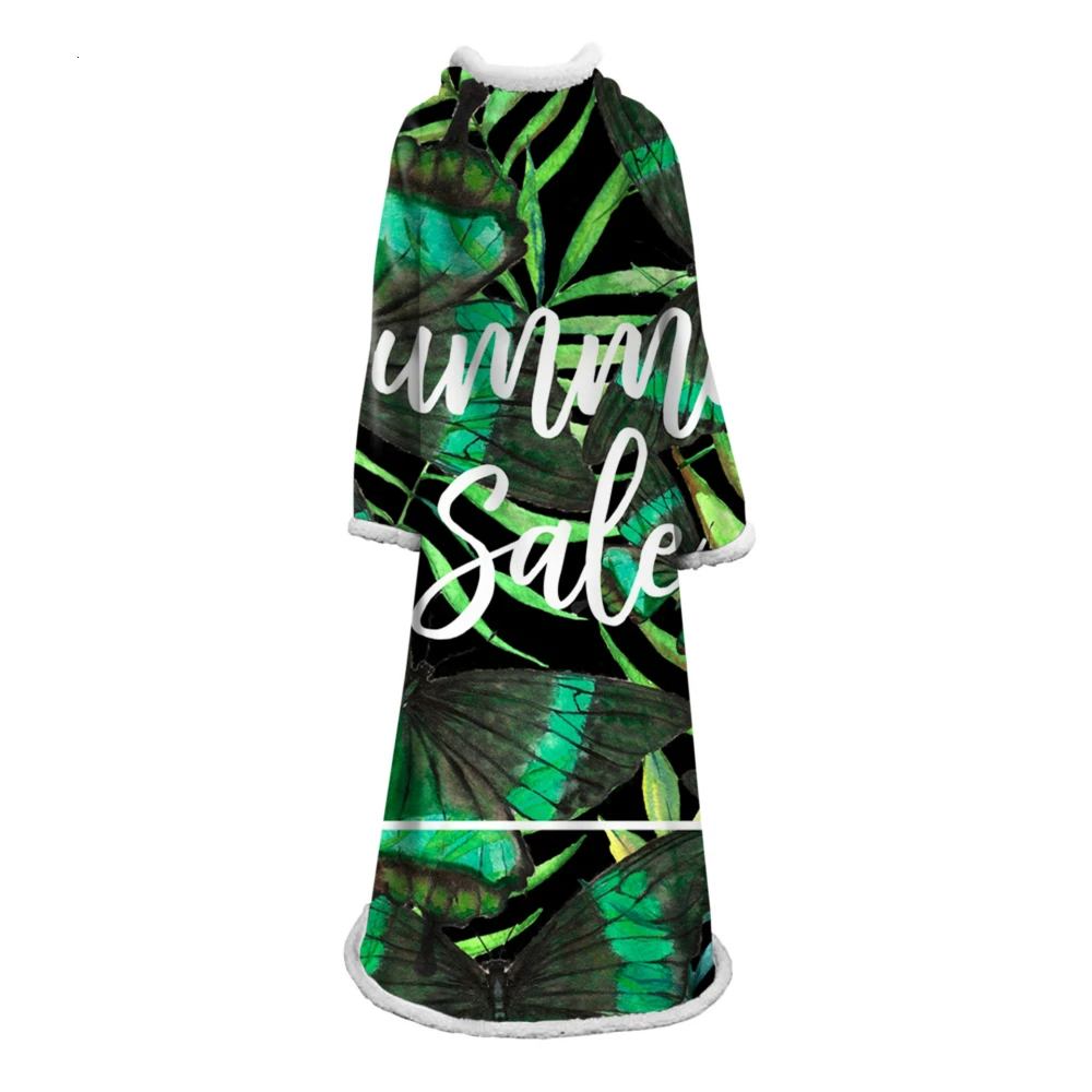 

Blanket With Sleeves Printed Leaf Coral Plush Sherpa Fleece Outdoor Thick Sofa Blanket Microfiber Warm Soft Manta Drop Shipping