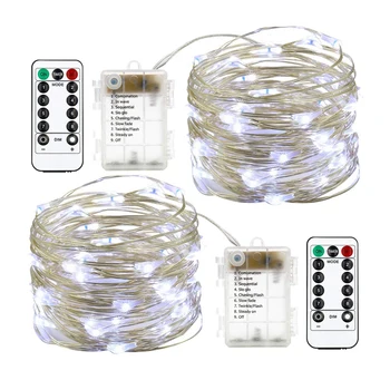 

White Battery Operated Waterproof 8 Modes Twinkling String Lights,Silver Wire Firefly Lights with Remote Control for Bedroom Wed