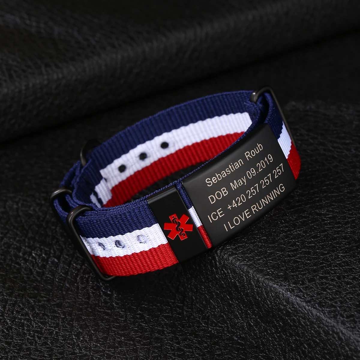 Personalized Medical Alert Bracelet Emergency Medical Bracelets Nylon Wristband Custom Engraved Sport ID Bracelet medical alert bracelet for Men Women