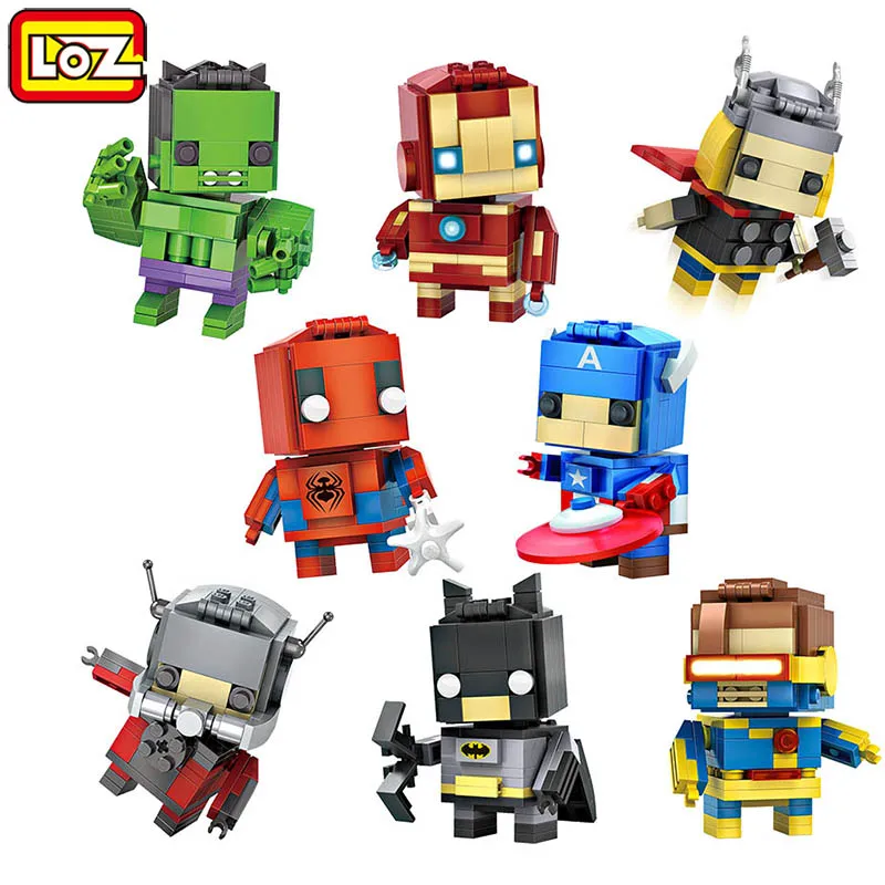 Строительные блоки LOZ супергерои Бэтмен Капитан Америка Тор железный Brick Heads