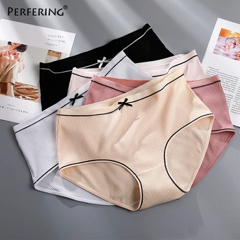 

Perfering 4XL 100% Cotton Panty High Quality Solid Women's Panties Underwear Skin-friendly Briefs Mid-Rise Intimates Plus Szie