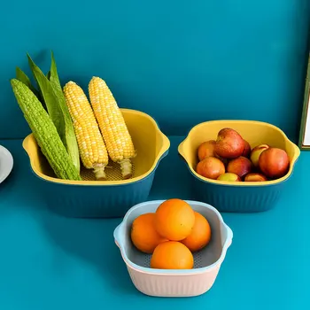 

Double Layer Fruit Strainer Balanced Washing Filter Fruit Vegetable Kitchen Basket Versatile Colander L9
