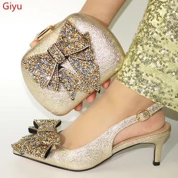 

doershow Italian gold Shoes and Bags To Match Set Nigerian Shoes and Matching Bag African Wedding Shoes and Bag Set!HKK1-12