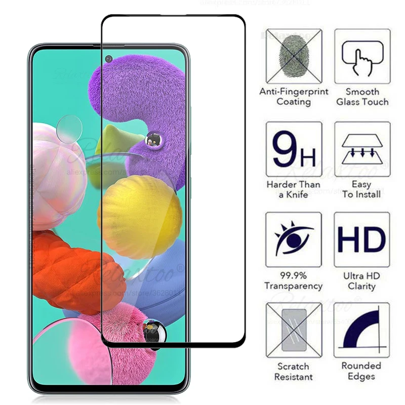 Полностью покрывающее закаленное Стекло для samsung Galaxy A51 A515 Экран протектор Galax A50s