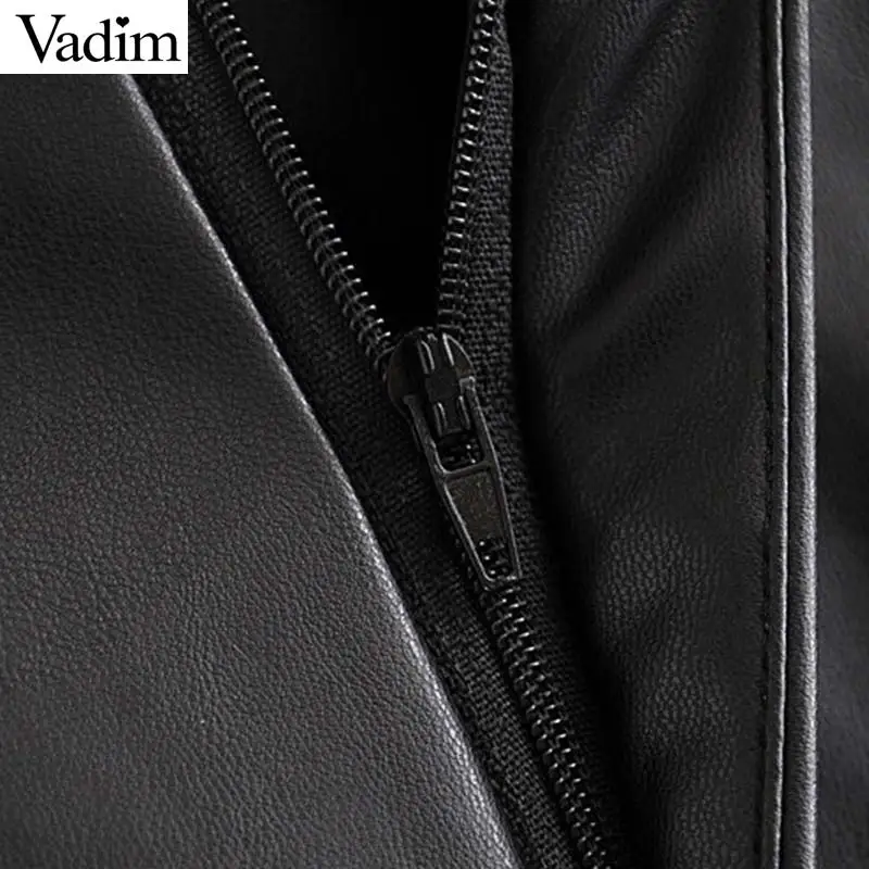 Vadim, женские шикарные теплые штаны из искусственной кожи, с галстуком-бабочкой, с поясом, карманами, на молнии, черные Повседневные базовые брюки, pantalones mujer KB183
