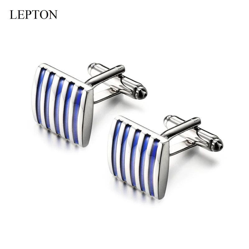 

Hot Square Blue Striped cufflinks for mens business lepton simplicity Blue Enamel Cufflink Man Wedding Groom Gift Cuff links