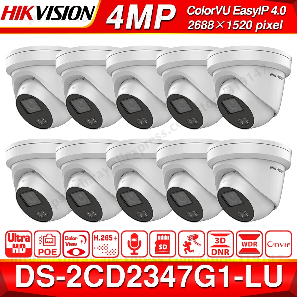 Предварительно Slae Hikvision EasyIP 4,0 ColorVu оригинальная IP камера DS-2CD2347G1-LU 4MP сетевая пуля POE IP камера H.265 CCTV 10 шт./лот